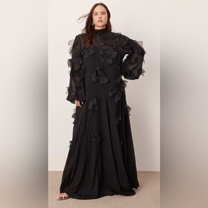 ASOS edition curve appliqué allover floral tie neck trapeze maxi dress